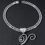 SC 26 Letter Pendant Punk Cuban Chain Necklace YWSG-2025