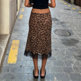 SC Leopard Lace Patchwork Mesh Mid-skirts GPKJ-MR49360