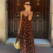 SC Polka Dots Print V Neck Sling Maxi Dress GPKJ-MR42401