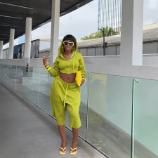 SC Solid Color Long Sleeve Hooded 2 Piece Pants Set GXHF-2127