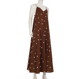SC Polka Dots Print V Neck Sling Maxi Dress GPKJ-MR42401