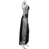 SC Lace Patchwork See Through Split Maxi Dress GPKJ-MR46582