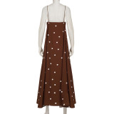 SC Polka Dots Print V Neck Sling Maxi Dress GPKJ-MR42401