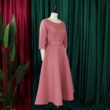 SC Plus Size Solid Color 3/4 Sleeve Midi Dress GATE-3307