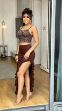 SC Leopard Print Sling Top Irregular Skirt 2 Piece Set GADE-9175