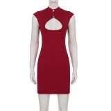 SC Hollow Out Solid Color Mini Dress GPKJ-MR49511