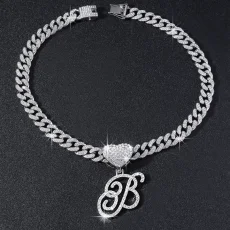SC 26 Letter Pendant Punk Cuban Chain Necklace YWSG-2025