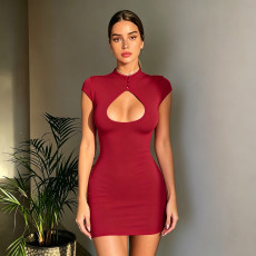 SC Hollow Out Solid Color Mini Dress GPKJ-MR49511