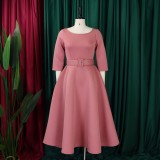 SC Plus Size Solid Color 3/4 Sleeve Midi Dress GATE-3307