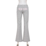 SC Letter Print Drawstring Micro Flare Pants GPKJ-MR46918