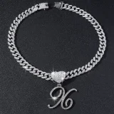 SC 26 Letter Pendant Punk Cuban Chain Necklace YWSG-2025