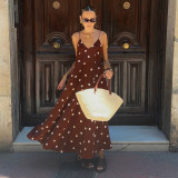 SC Polka Dots Print V Neck Sling Maxi Dress GPKJ-MR42401