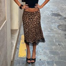 SC Leopard Lace Patchwork Mesh Mid-skirts GPKJ-MR49360