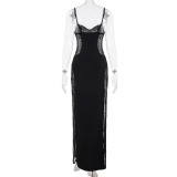 SC Lace Patchwork See Through Split Maxi Dress GPKJ-MR46582