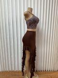 SC Leopard Print Sling Top Irregular Skirt 2 Piece Set GADE-9175