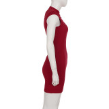 SC Hollow Out Solid Color Mini Dress GPKJ-MR49511