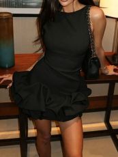 SC Solid Color O Neck Mini Dress GADE-8941