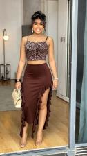 SC Leopard Print Sling Top Irregular Skirt 2 Piece Set GADE-9175