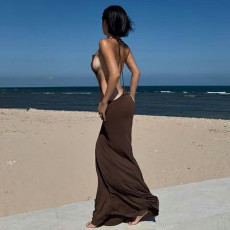 SC Sexy Solid Color Backless Maxi Dress GPKJ-MR48995