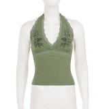 SC Lace Edge Patchwork Halterneck Tank Top GPKJ-MR49253