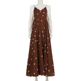 SC Polka Dots Print V Neck Sling Maxi Dress GPKJ-MR42401