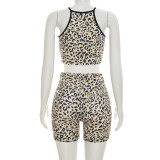 SC Leopard Print Sleeveless Skinny Two Piece Short Set MXBF-J26ST217