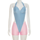 SC Backless Contrast Color Hallterneck Romper MXBF-Q26RP045