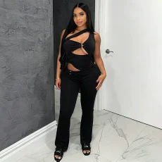 SC Solid Color Hollow Out Jumpsuit MXBF-D26JP178