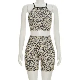 SC Leopard Print Sleeveless Skinny Two Piece Short Set MXBF-J26ST217