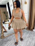 SC Lapel Sleeveless Crop Top Pleated Skirt Suit CH-26025