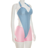 SC Backless Contrast Color Hallterneck Romper MXBF-Q26RP045