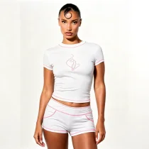 SC Sport Print T Shirt Shorts 2 Piece Set YNSF-8033