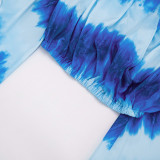 SC Tie Dye Print Flare Sleeve Two Piece Short Set GDSF-D26ST156