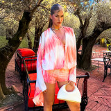 SC Tie Dye Print Flare Sleeve Two Piece Short Set GDSF-D26ST156