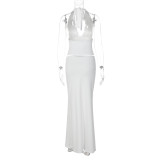 SC Solid Color Halterneck Backless Two Piece Skirts Set GLAG-S6321405H