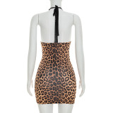 SC Leopard Print Halterneck Tie Up Mini Dress GDSF-D26DS170