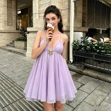 SC V Neck Backless Sling Mini Dress GLAG-D6321390H