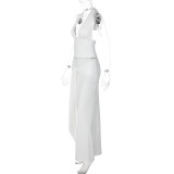 SC Solid Color Halterneck Backless Two Piece Skirts Set GLAG-S6321405H