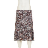 SC Leopard Print Lace Patchwork Mid-Skirt GPKJ-MR48962