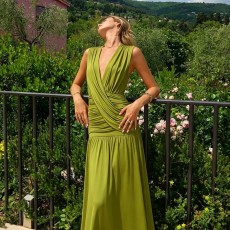 SC Ruched V Neck Sleeveless Maxi Dress GLAG-D6421524H