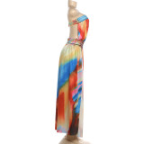 SC One Shoulder Print Split Maxi Dress GZJQ-K6D08884A