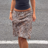 SC Leopard Print Lace Patchwork Mid-Skirt GPKJ-MR48962
