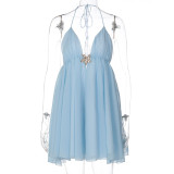 SC V Neck Backless Sling Mini Dress GLAG-D6321390H