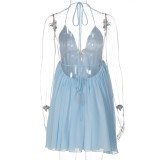 SC V Neck Backless Sling Mini Dress GLAG-D6321390H