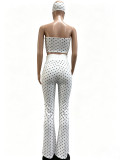 SC Polka Dot Print Wrap Chest Top Pant Suit(With Headscarf) TK-6355