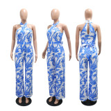 SC Print Sleeveless Belt Slim Jumpsuit CYA-902413