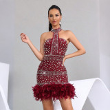 SC Hot Drill Feather Patchwork Midi Dress CYA-902384