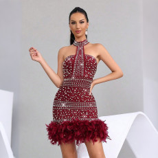 SC Hot Drill Feather Patchwork Midi Dress CYA-902384