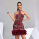 SC Hot Drill Feather Patchwork Midi Dress CYA-902384