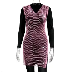 SC Sexy Mesh Sparkle Diamond Fishnet Mini Dress GZYY-1002